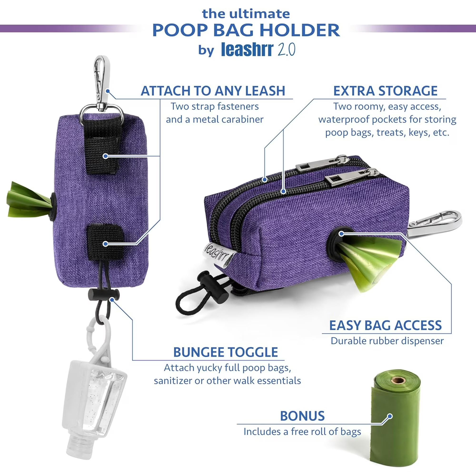 Leashrr 2.0 Dog Poop Bag Dispenser & Treat Holder