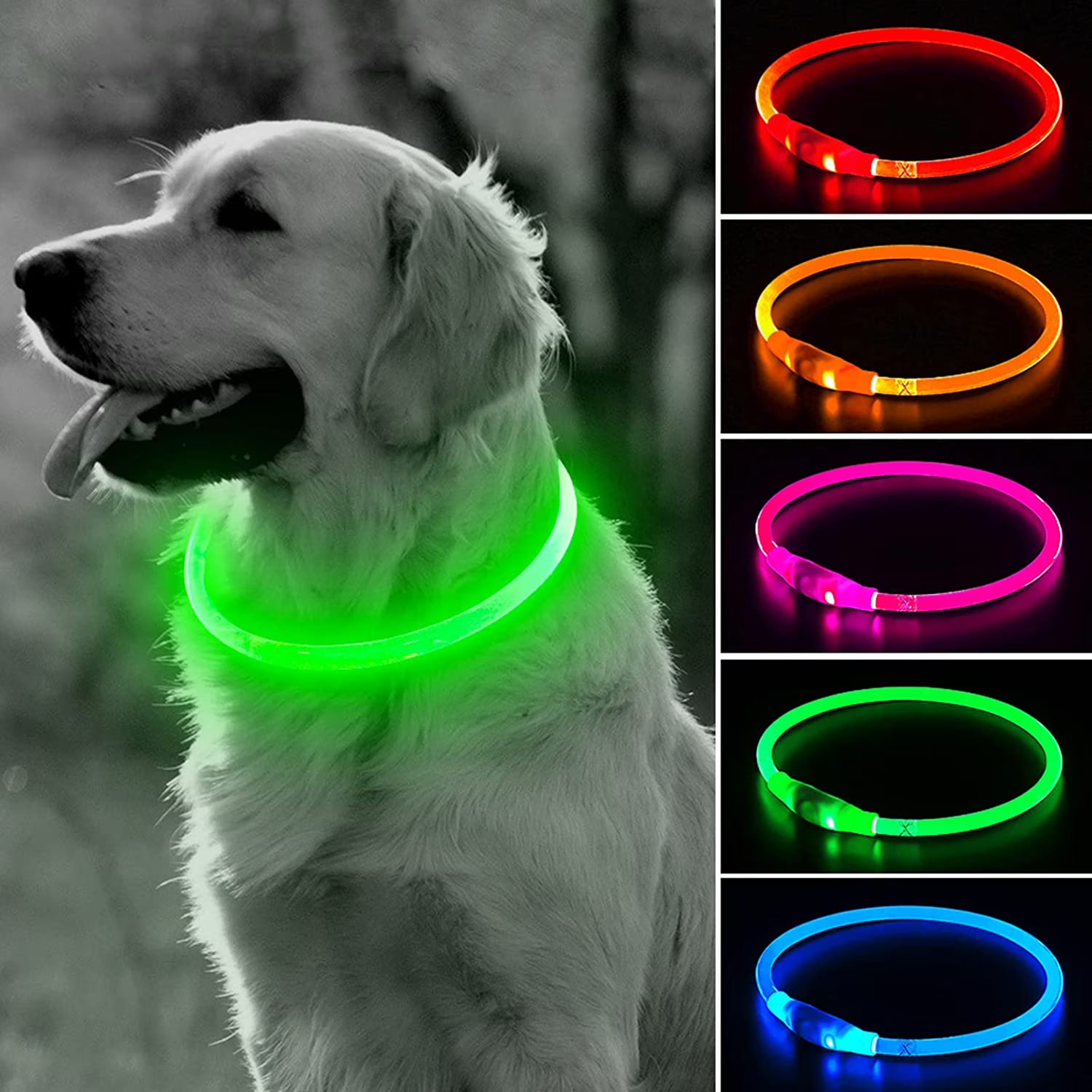 Walbest USB Rechargeable LED Dog Collar Light – Green 70cm