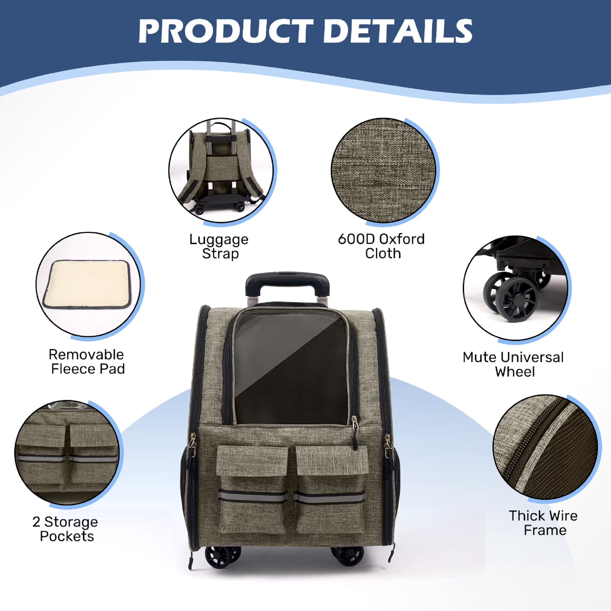 Portable Breathable Pet Trolley Carrier Case